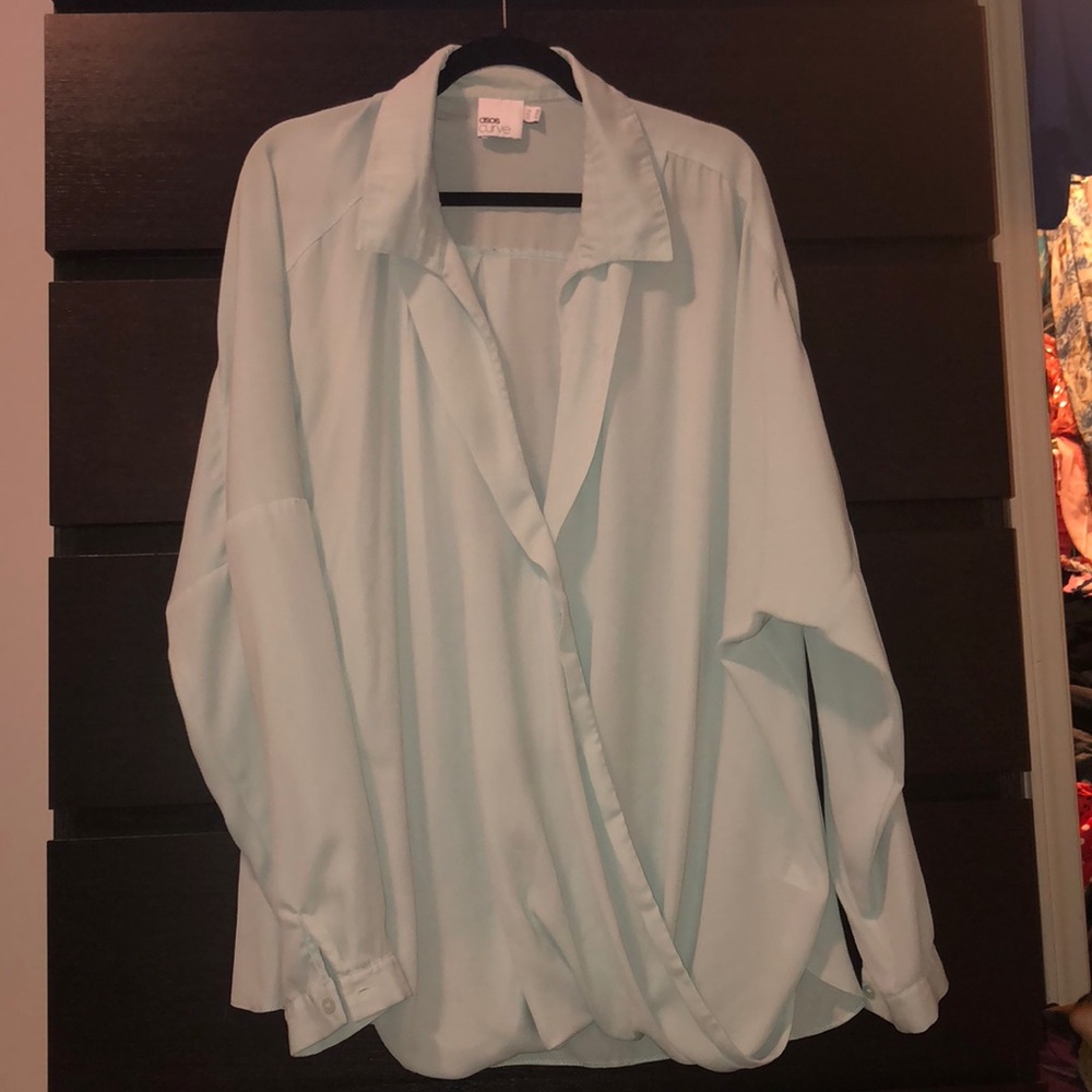 Faux wrap blouse - minty blue